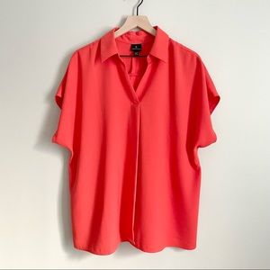 Worthington Coral Orange Button Back Collared Blouse